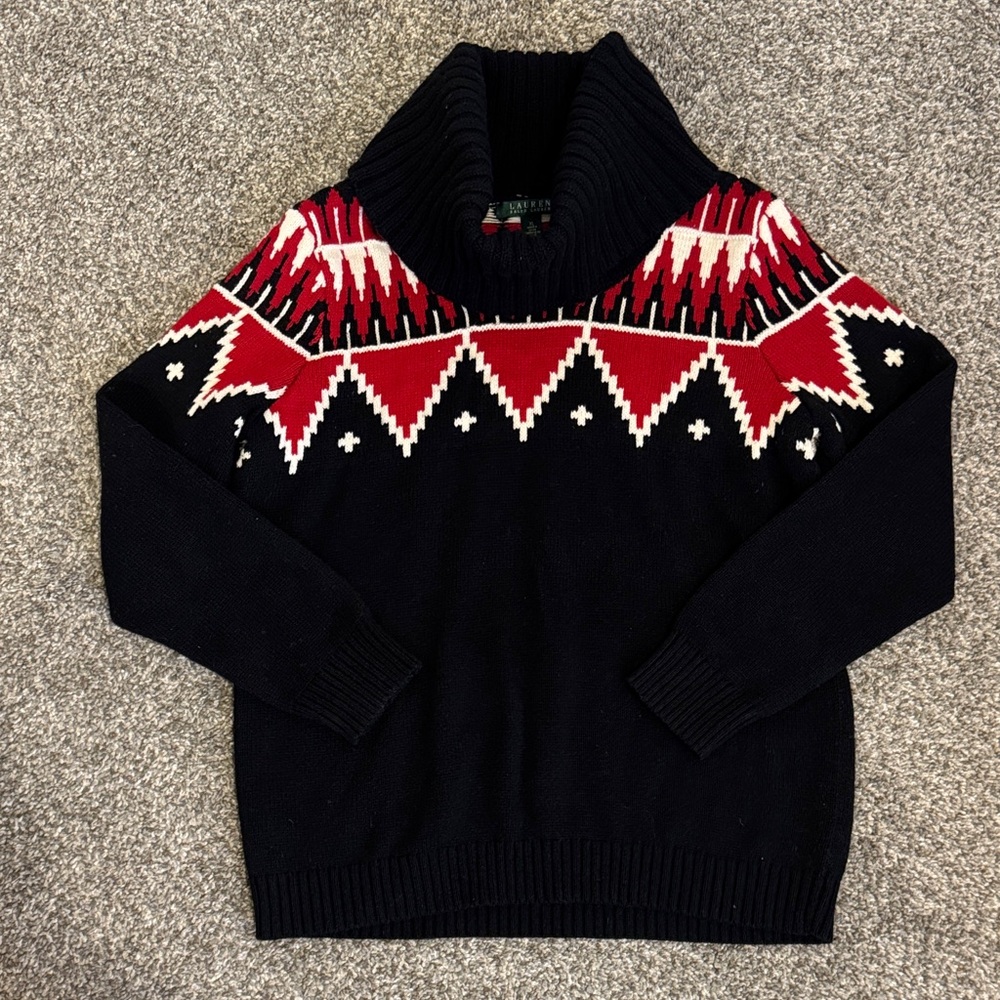 Lauren Ralph Lauren Womens
Fairisle Sweater size XL Cowl Neck
Tribal Sweater